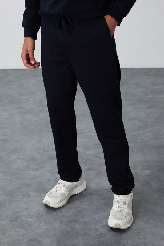 Navy Blue Laced Hem Standard Fit Classic Cuff Men's Tracksuit Bottom - 84682