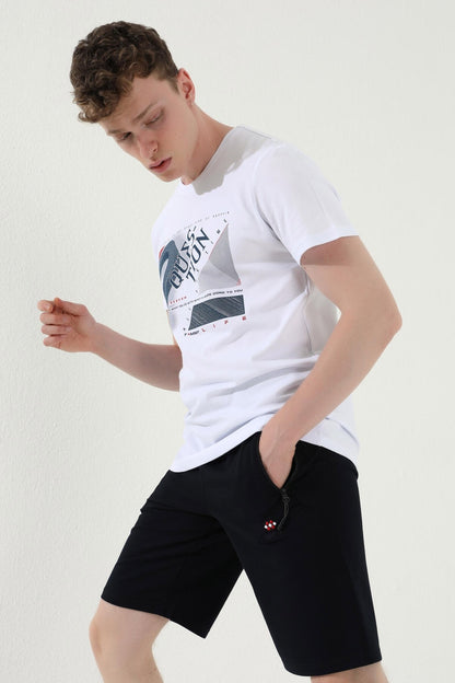 Navy Blue Laced Zippered Standard Fit Basic Men's Shorts - 81167