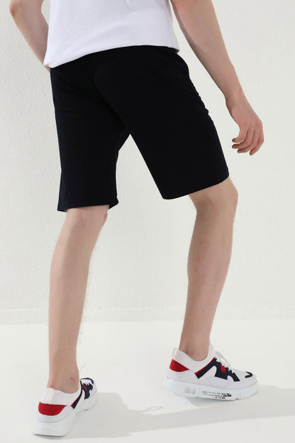 Navy Blue Laced Zippered Standard Fit Basic Men's Shorts - 81167
