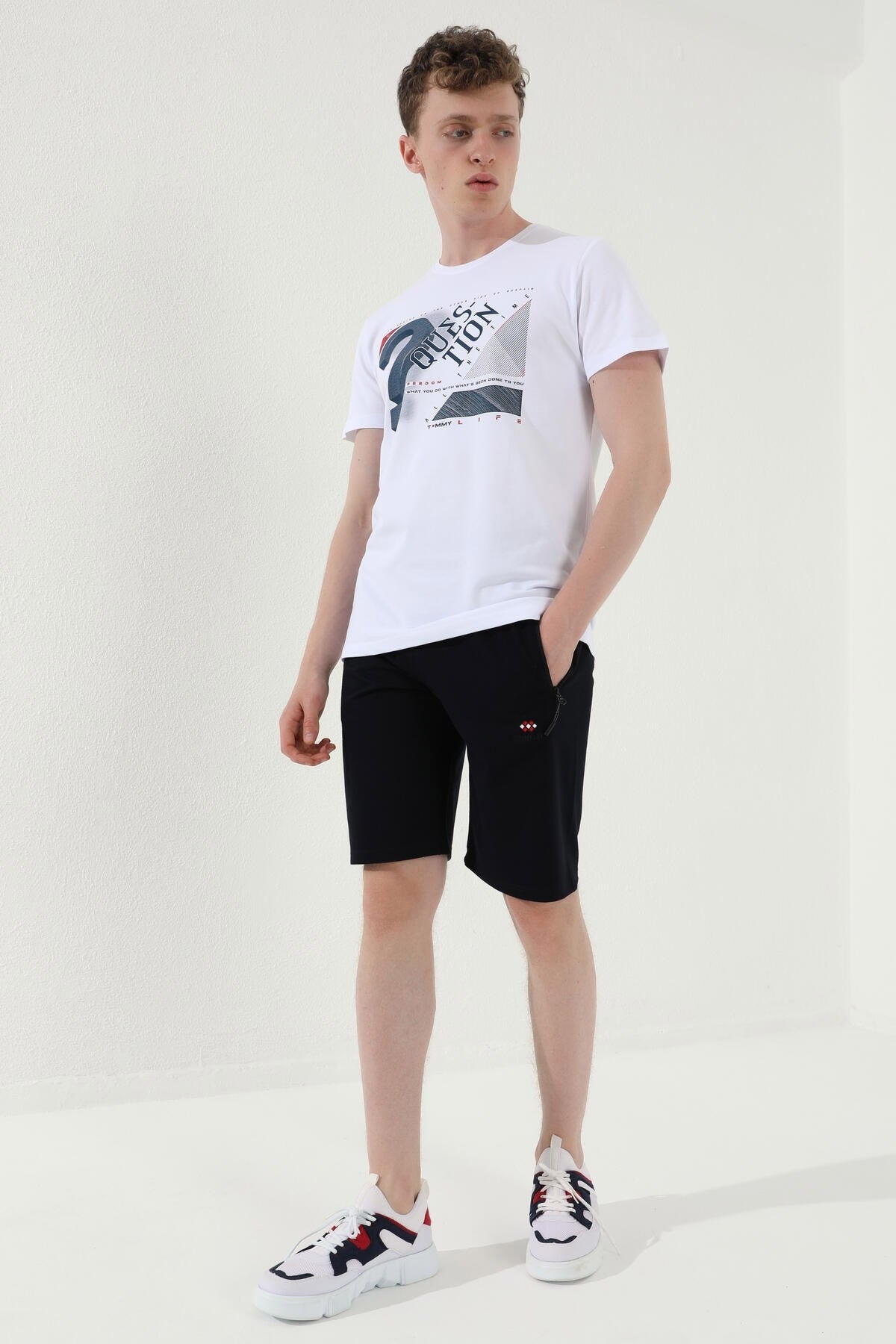 Navy Blue Laced Zippered Standard Fit Basic Men's Shorts - 81167