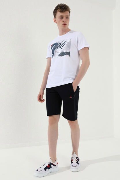 Navy Blue Laced Zippered Standard Fit Basic Men's Shorts - 81167