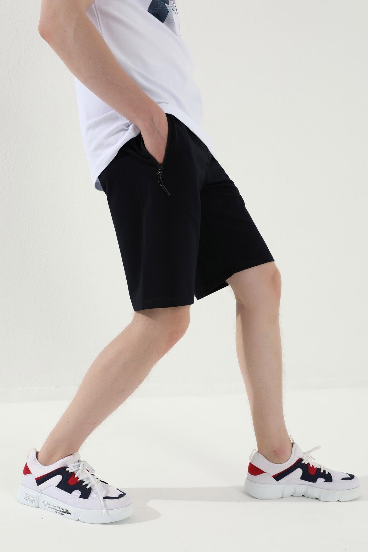 Navy Blue Laced Zippered Standard Fit Basic Men's Shorts - 81167