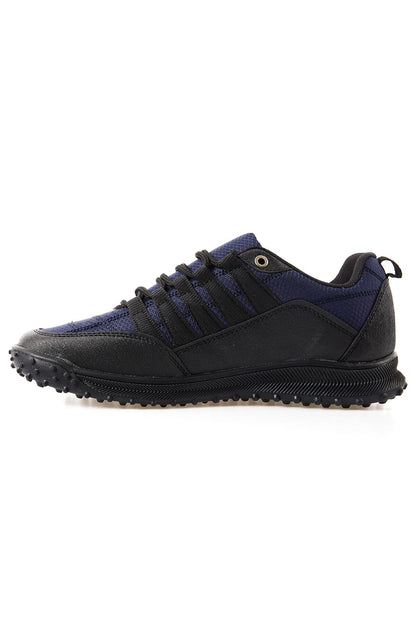 Navy Blue Laced Detail PU Leather Men's Sports Shoes - 89114