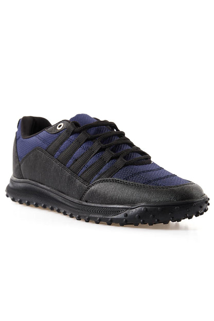 Navy Blue Laced Detail PU Leather Men's Sports Shoes - 89114
