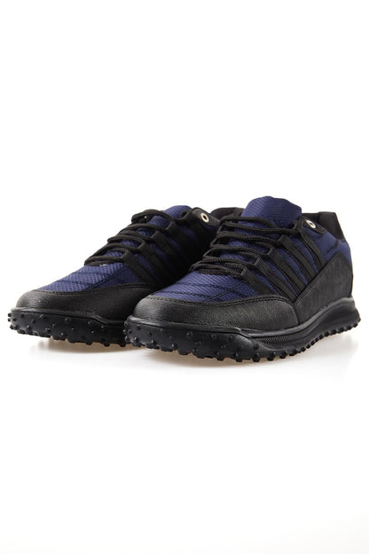 Navy Blue Laced Detail PU Leather Men's Sports Shoes - 89114
