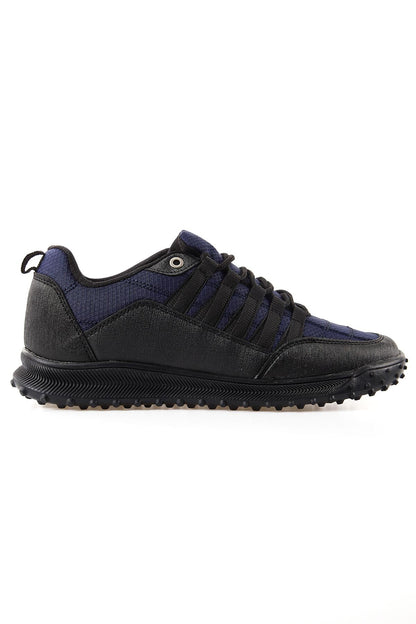 Navy Blue Laced Detail PU Leather Men's Sports Shoes - 89114