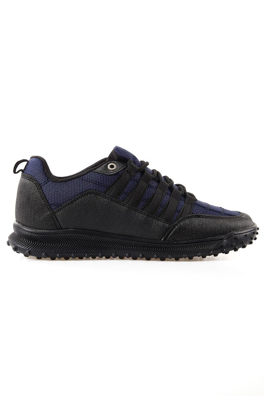 Navy Blue Laced Detail PU Leather Men's Sports Shoes - 89114