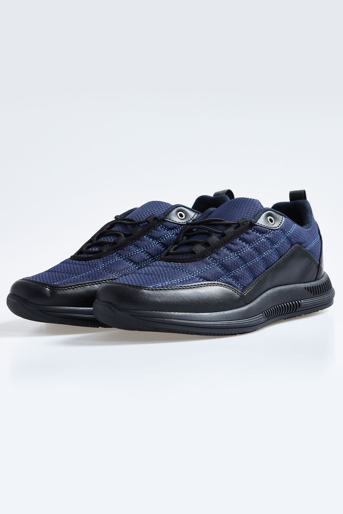 Navy Blue Laced Quilted PU Leather Detailed Men's Sports Shoes - 89096