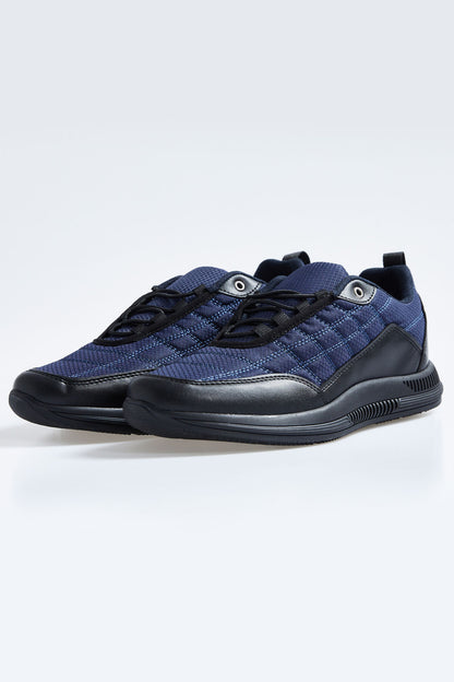Navy Blue Laced Quilted PU Leather Detailed Men's Sports Shoes - 89096