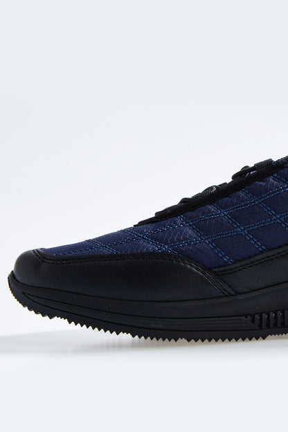 Navy Blue Laced Quilted PU Leather Detailed Men's Sports Shoes - 89096
