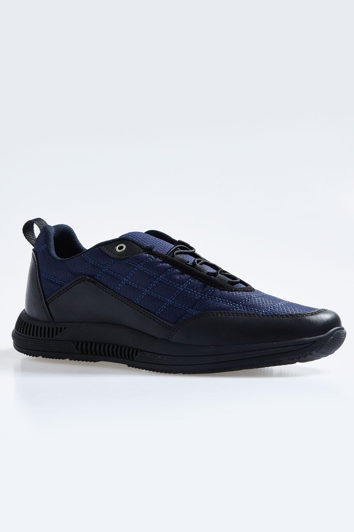 Navy Blue Laced Quilted PU Leather Detailed Men's Sports Shoes - 89096
