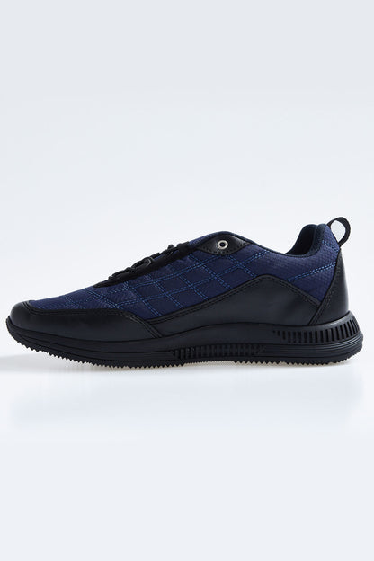 Navy Blue Laced Quilted PU Leather Detailed Men's Sports Shoes - 89096