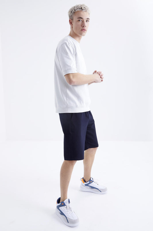 Navy Blue Laced Standard Fit Basic Men's Shorts - 81212