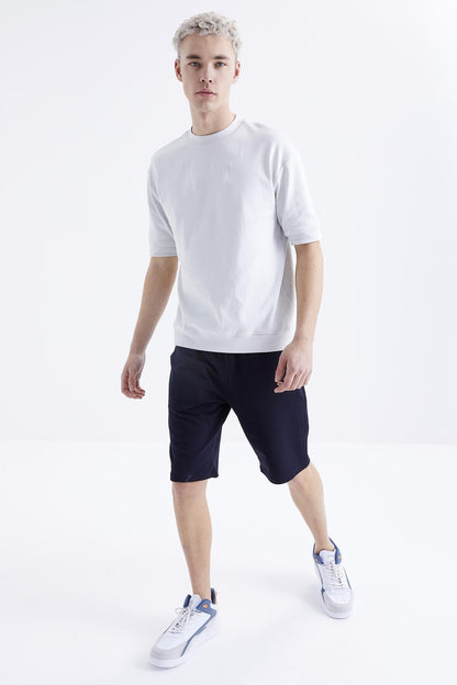 Navy Blue Laced Standard Fit Basic Men's Shorts - 81212