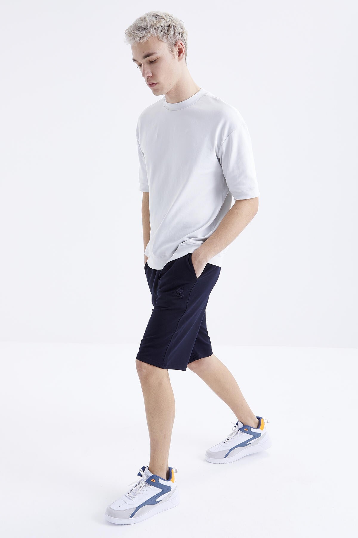 Navy Blue Laced Standard Fit Basic Men's Shorts - 81212