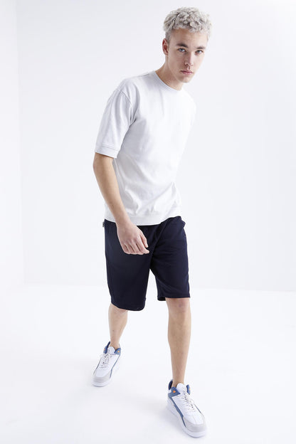 Navy Blue Laced Standard Fit Basic Men's Shorts - 81212