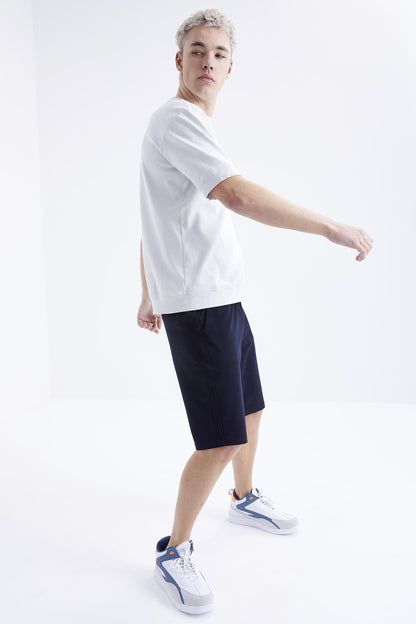 Navy Blue Laced Standard Fit Basic Men's Shorts - 81212