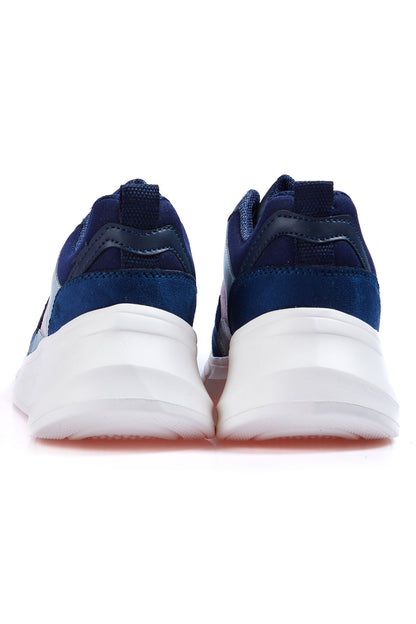 Navy Blue Laced High Sole File Detailed Colorful Women's Sports Shoes - 89203