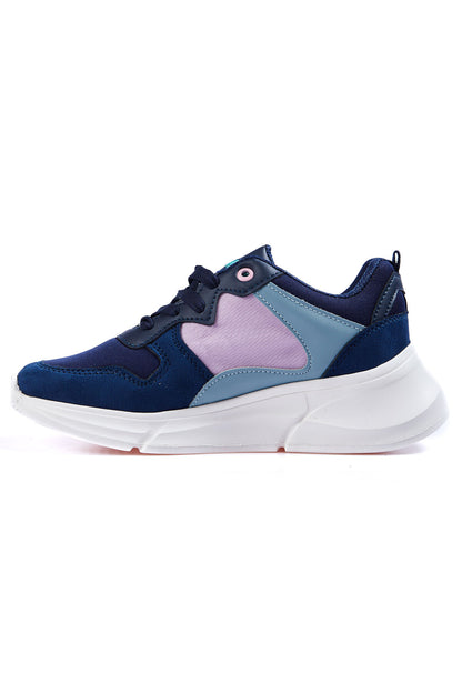 Navy Blue Laced High Sole File Detailed Colorful Women's Sports Shoes - 89203