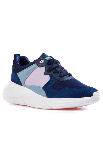 Navy Blue Laced High Sole File Detailed Colorful Women's Sports Shoes - 89203