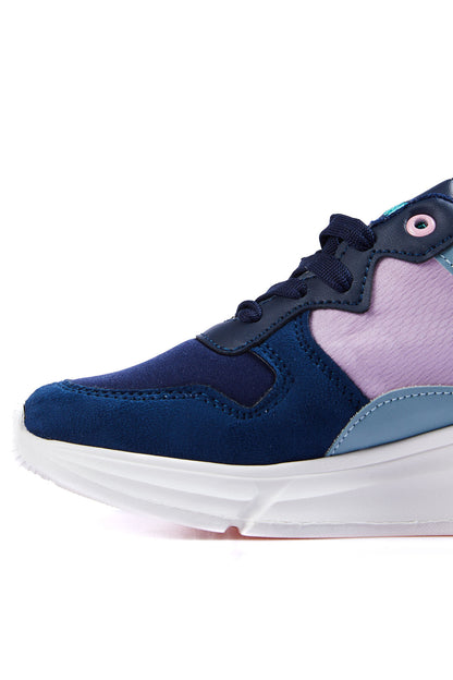 Navy Blue Laced High Sole File Detailed Colorful Women's Sports Shoes - 89203