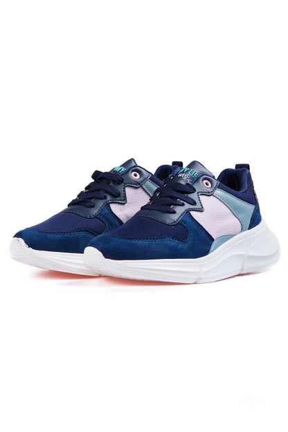 Navy Blue Laced High Sole File Detailed Colorful Women's Sports Shoes - 89203