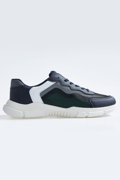 Navy Blue Laced High Sole PU Leather Detailed Men's Sports Shoes - 89117