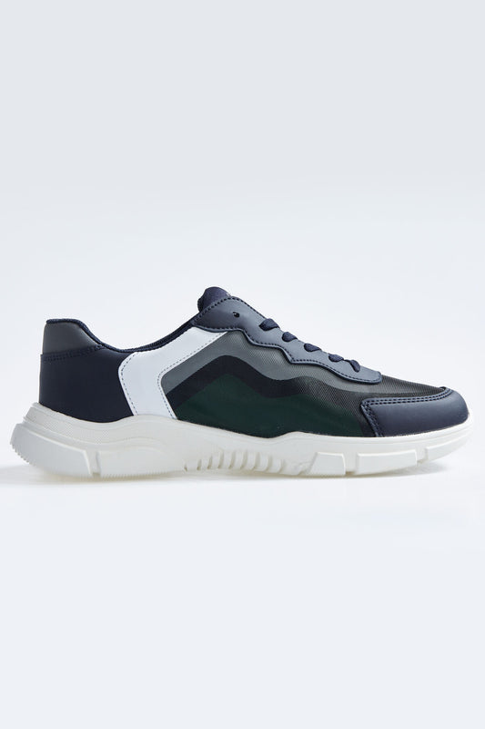Navy Blue Laced High Sole PU Leather Detailed Men's Sports Shoes - 89117
