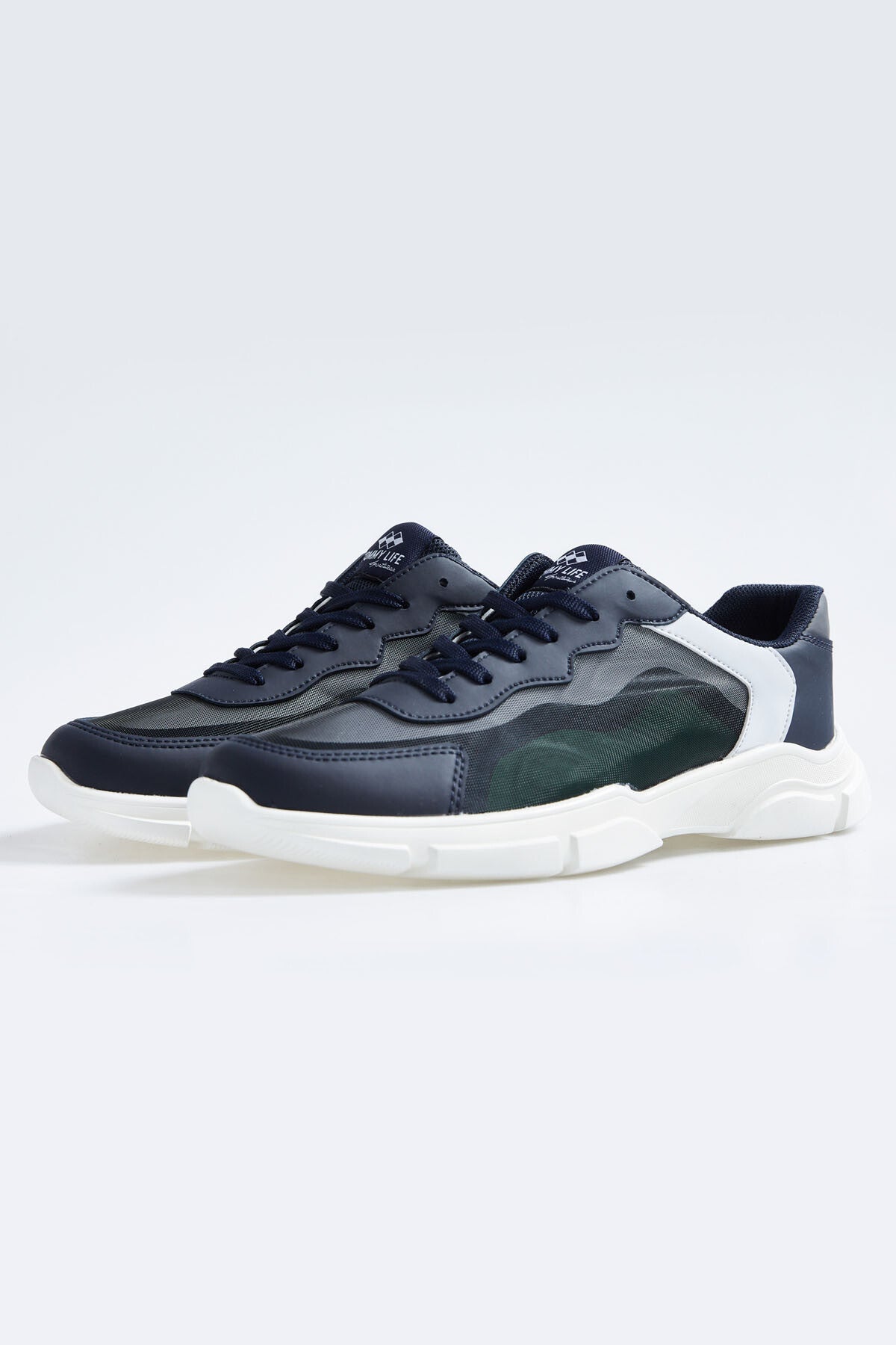 Navy Blue Laced High Sole PU Leather Detailed Men's Sports Shoes - 89117