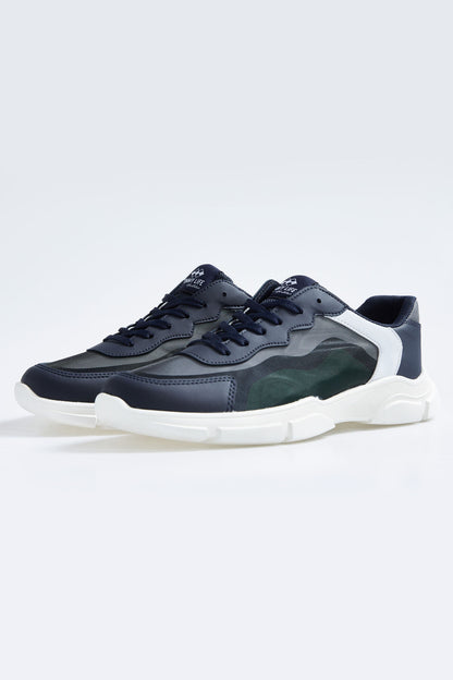 Navy Blue Laced High Sole PU Leather Detailed Men's Sports Shoes - 89117