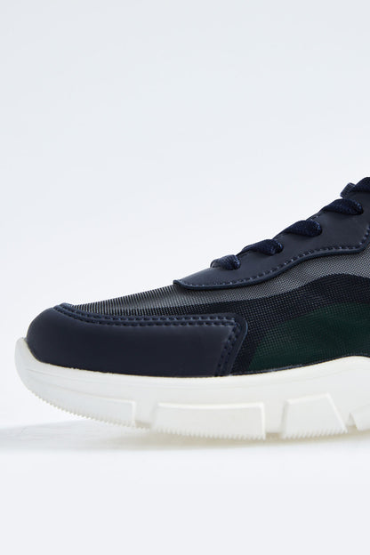 Navy Blue Laced High Sole PU Leather Detailed Men's Sports Shoes - 89117