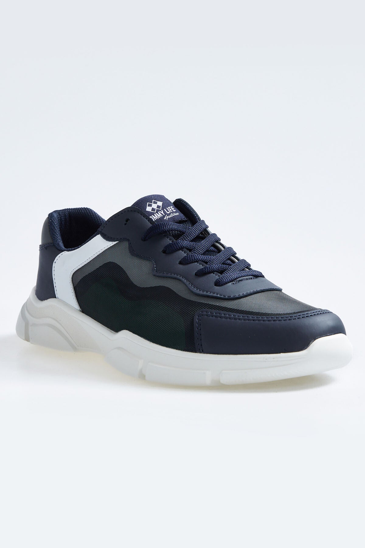 Navy Blue Laced High Sole PU Leather Detailed Men's Sports Shoes - 89117