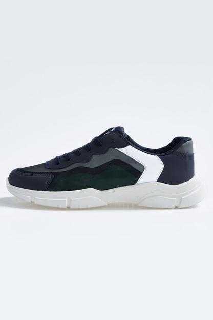 Navy Blue Laced High Sole PU Leather Detailed Men's Sports Shoes - 89117