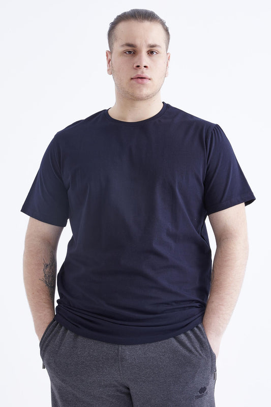 Navy Blue Basic Short Sleeve O Neck Large Size Men's T-Shirt - 88072