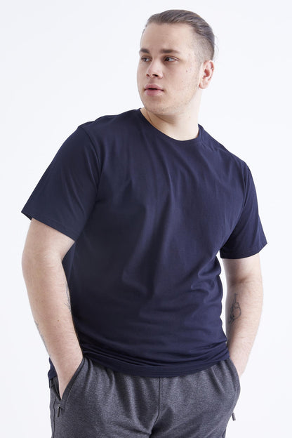 Navy Blue Basic Short Sleeve O Neck Large Size Men's T-Shirt - 88072