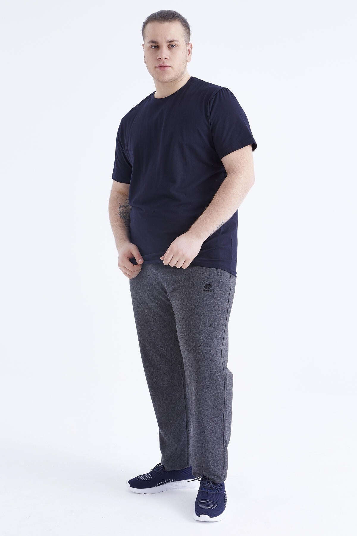 Navy Blue Basic Short Sleeve O Neck Large Size Men's T-Shirt - 88072