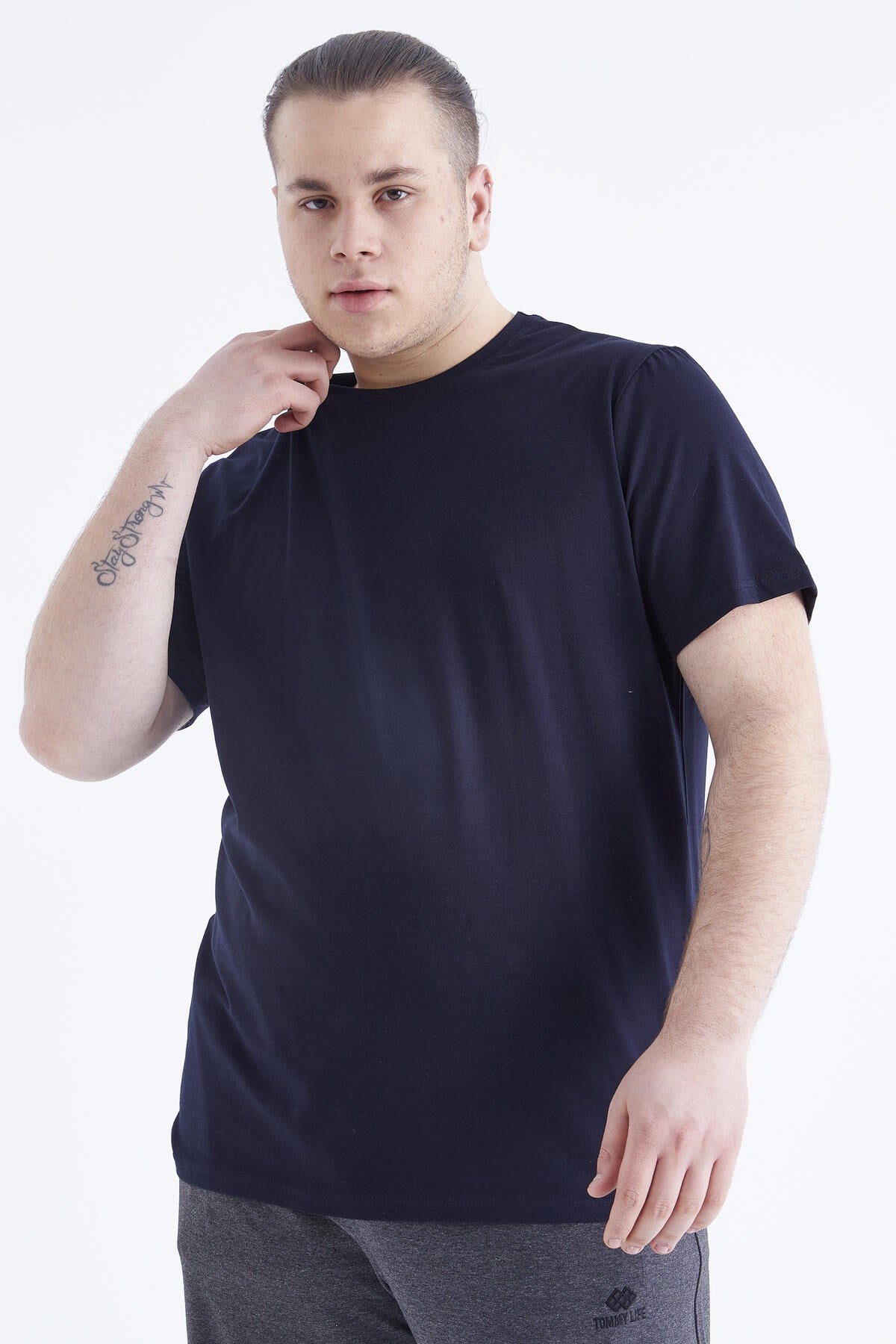 Navy Blue Basic Short Sleeve O Neck Large Size Men's T-Shirt - 88072
