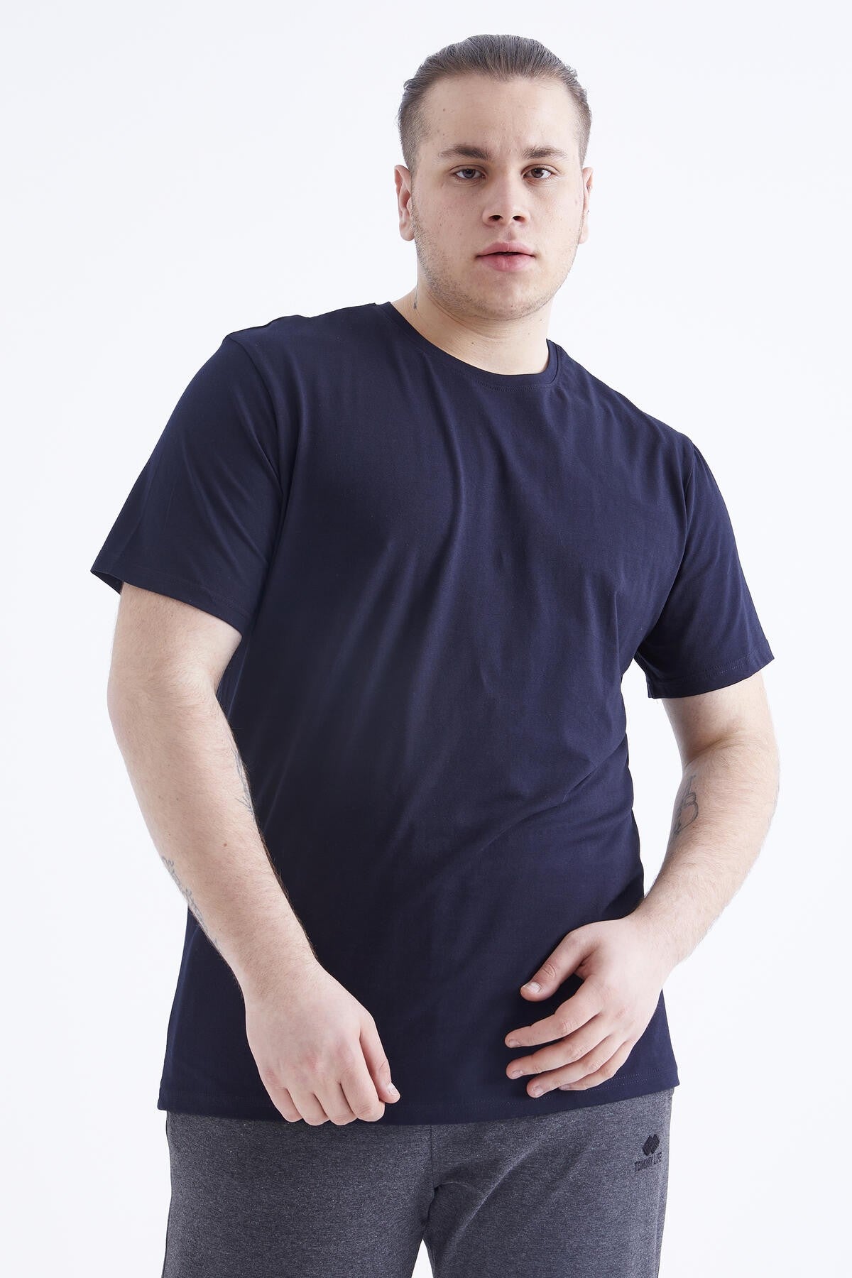Navy Blue Basic Short Sleeve O Neck Large Size Men's T-Shirt - 88072