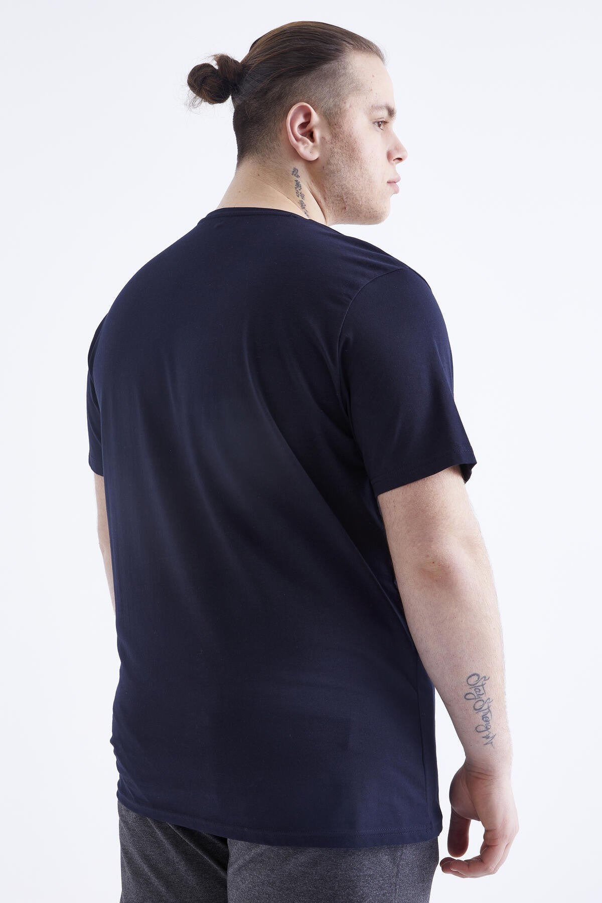Navy Blue Basic Short Sleeve O Neck Large Size Men's T-Shirt - 88072