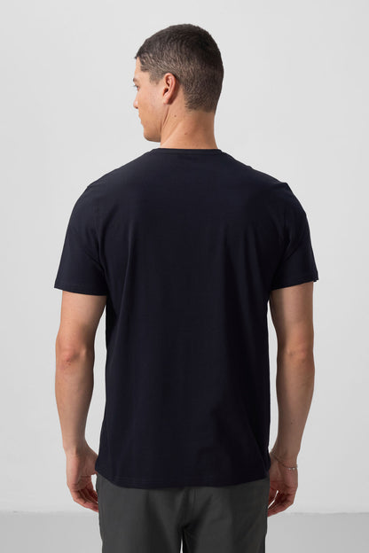 Navy Blue Basic Short Sleeve Regular Fit V-Neck Men's T-Shirt - 87912