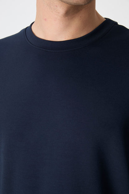Navy Blue Basic Round Neck Comfort Fit Men's Sweatshirt - 88053