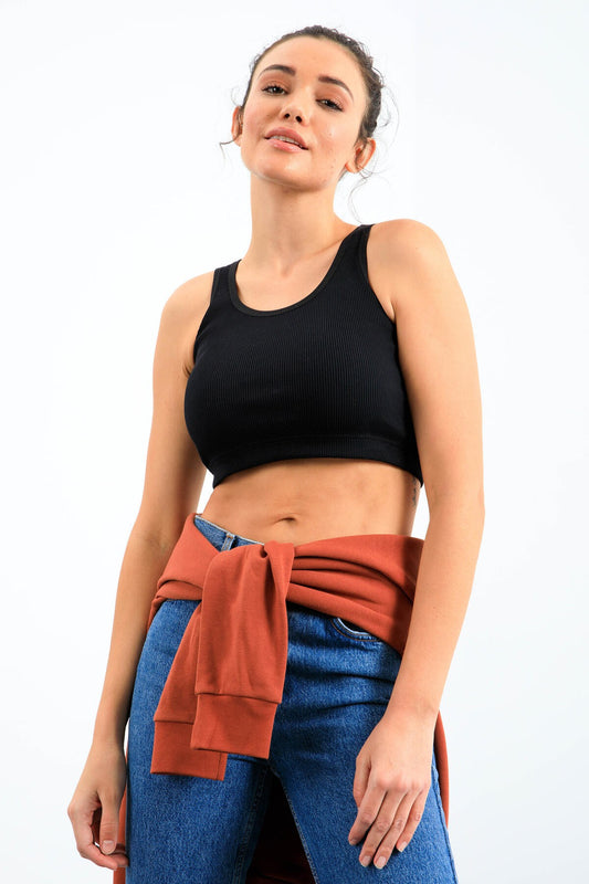 Navy Blue Basic Zero Sleeve Slim Fit U Neck Women's Crop Top Singlet - 97160