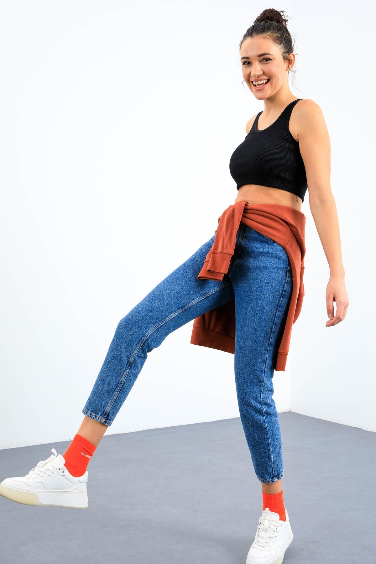 Navy Blue Basic Zero Sleeve Slim Fit U Neck Women's Crop Top Singlet - 97160