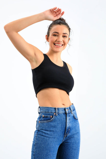 Navy Blue Basic Zero Sleeve Slim Fit U Neck Women's Crop Top Singlet - 97160