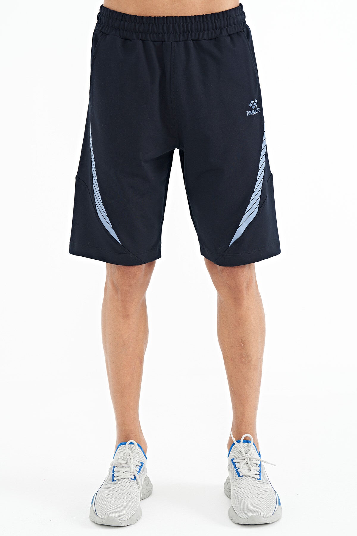 Navy Blue Printed Detail Embroidered Logo Regular Fit Men's Shorts - 81252