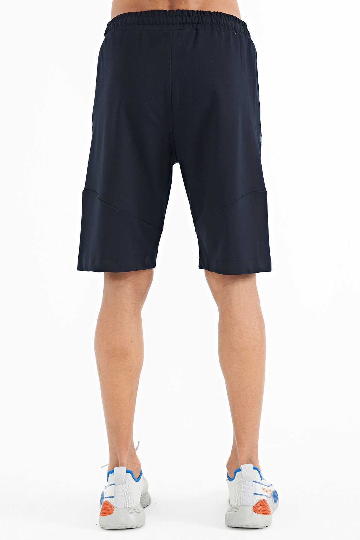Navy Blue Printed Detail Embroidered Logo Regular Fit Men's Shorts - 81252
