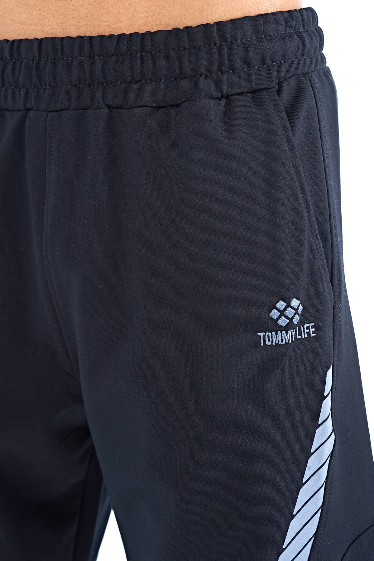 Navy Blue Printed Detail Embroidered Logo Regular Fit Men's Shorts - 81252