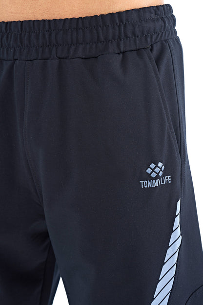 Navy Blue Printed Detail Embroidered Logo Regular Fit Men's Shorts - 81252