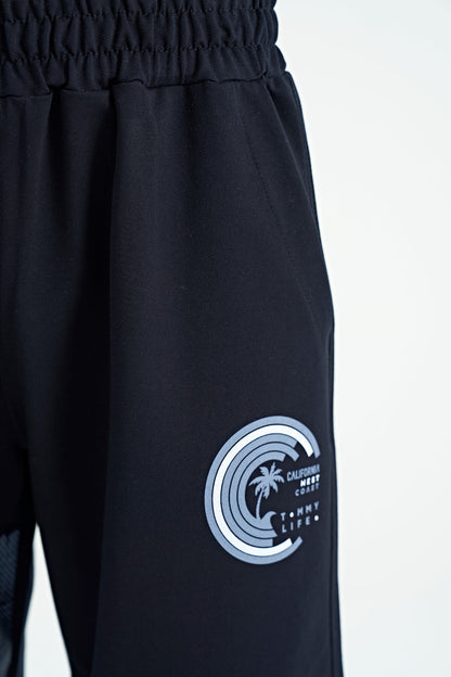 Navy Blue Printed Detailed Laced Standard Fit Boys Shorts - 11125