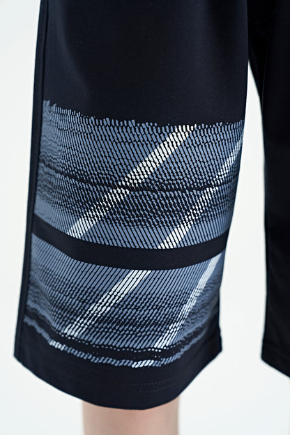 Navy Blue Printed Detailed Laced Standard Fit Boys Shorts - 11125